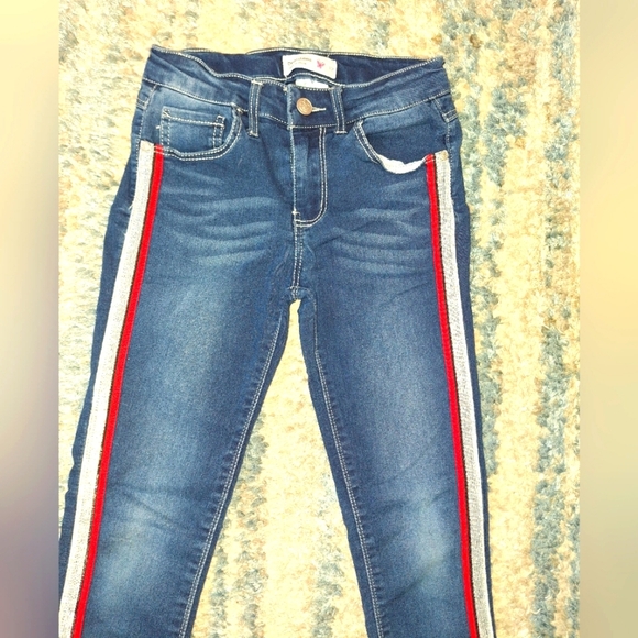 Beautees Girl’s Blue Jeans Size Stripes EUC size 10 - Picture 1 of 6